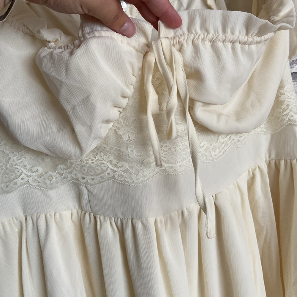 Cider Cream Tiered Ruffled Off-Shoulder Dress Cottage Core Off White